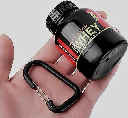 (PACK OF 2 Black+White) Portable Supplement Powder Carrying Whey Protein Funnel and Container with Key-Chain