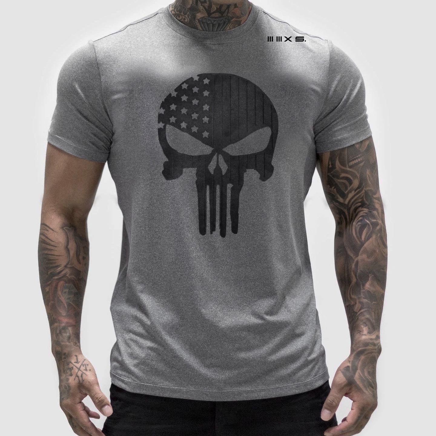 PUNISHER EDITION 02 Men Light Grey QUICK DRY Athleisure Tshirt.