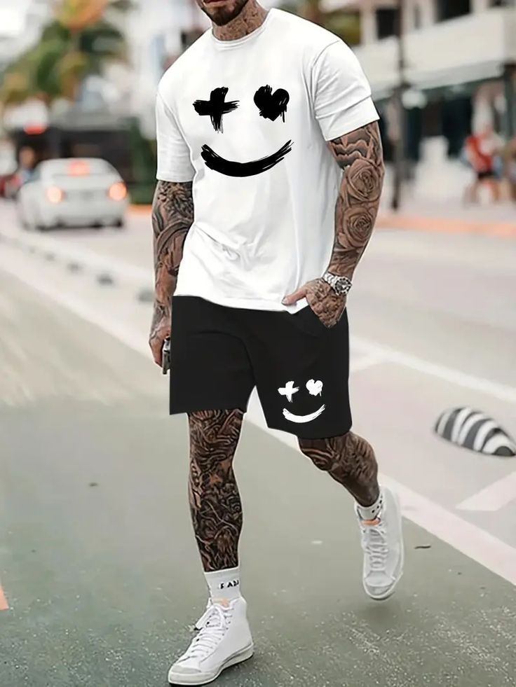 COMBO  of Active White tshirt & Black shorts MARSHMELLOW