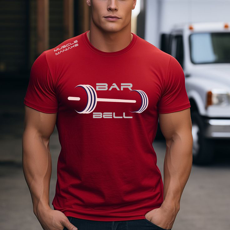 RED BAR-BELL short sleeve tshirt