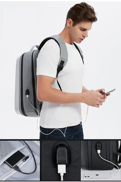 Hard shell Business Travel Laptop Backpack with USB Charging Port Daypack for Men Women