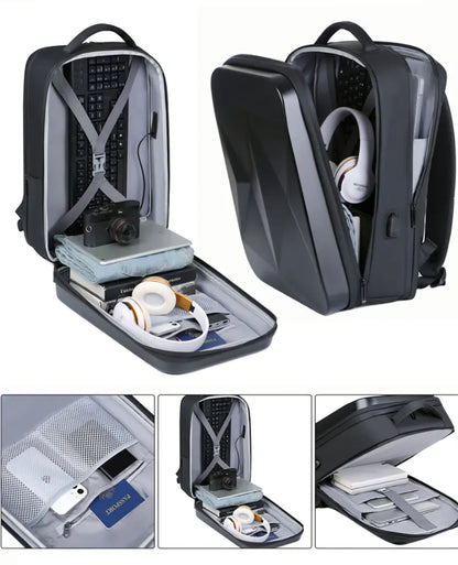 Hard shell Business Travel Laptop Backpack with USB Charging Port Daypack for Men Women